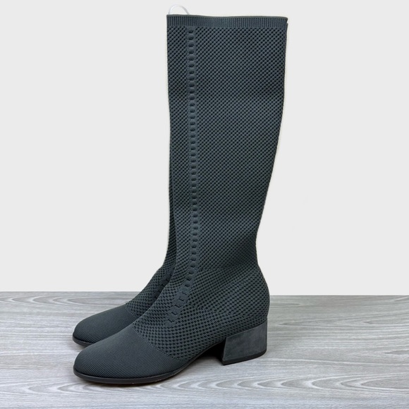 Eileen Fisher Alas Recycled Knit Tall Stretch Boots Pull On Graphite 8.5 NEW - Picture 9 of 15